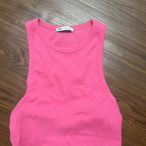 Zara Pink Fitted Crop Tank Top